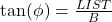 Rendered by QuickLaTeX.com \tan(\phi) = \frac{LIST}{B}