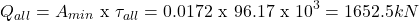 \[ Q_{all}= A_{min} \text { x } \tau_{all} = 0.0172 \text { x }96.17 \text { x }10^3 = 1652.5kN \]