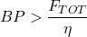 \[ BP > \frac{F_{TOT}}{\eta} \]